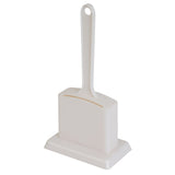 The Petmate Handy Stand Litter Scoop features sanitary storage with a durable rectangular holder, sloped top, and wider base for stability. Its handle has a hole for hanging, and the scoop is stored upright in the holder.