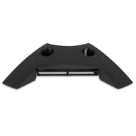 Petmates Replacement Vent for Indigo Shelter is a black plastic component with a curved design, featuring two round holes on top and a rectangular opening near the bottom. Shaped like an arch or handle with a central cutout, it fits smoothly as a replacement vent in various Indigo Dog House sizes.