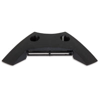 Petmates Replacement Vent for Indigo Shelter is a black plastic component with a curved design, featuring two round holes on top and a rectangular opening near the bottom. Shaped like an arch or handle with a central cutout, it fits smoothly as a replacement vent in various Indigo Dog House sizes.