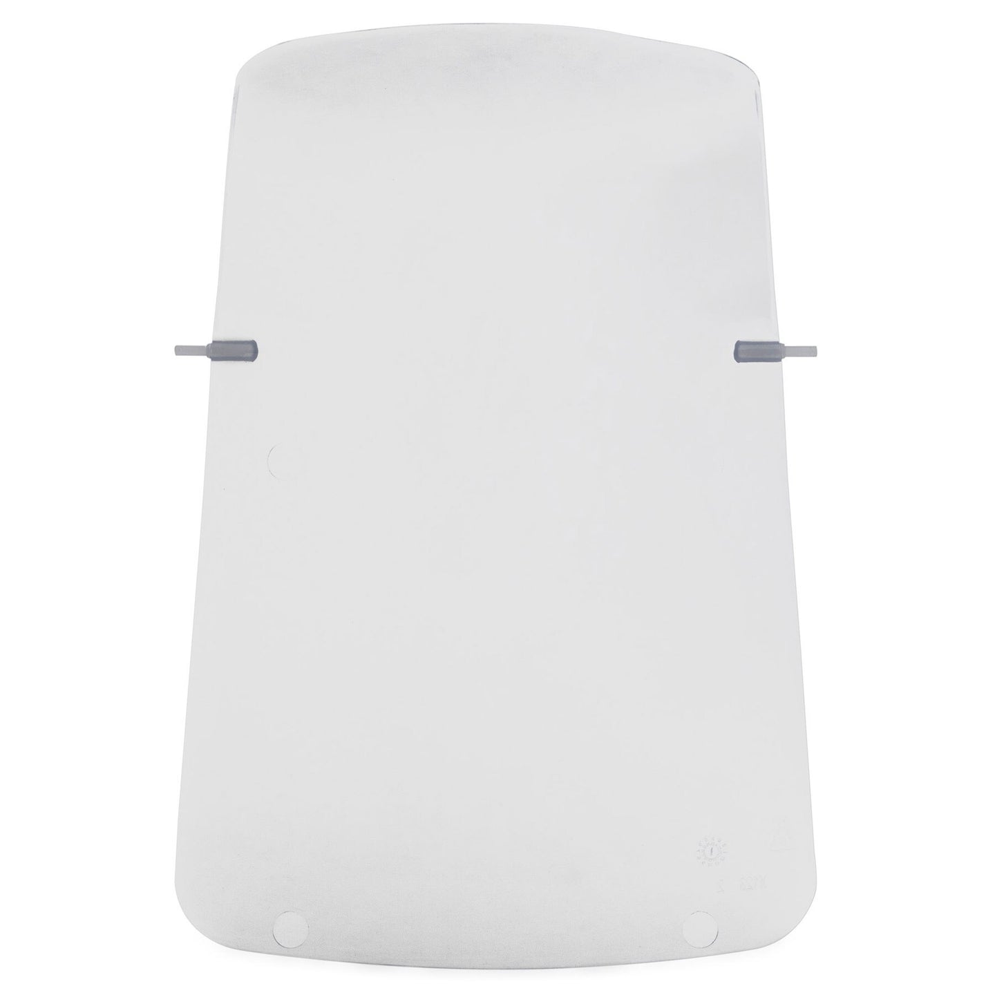 A transparent face shield, slightly curved and rectangular, with two gray side connectors resembles the Petmate Jumbo Replacement Door for Hooded Wave Litter Pans. Its neutral background accentuates its clean look, offering full protection.