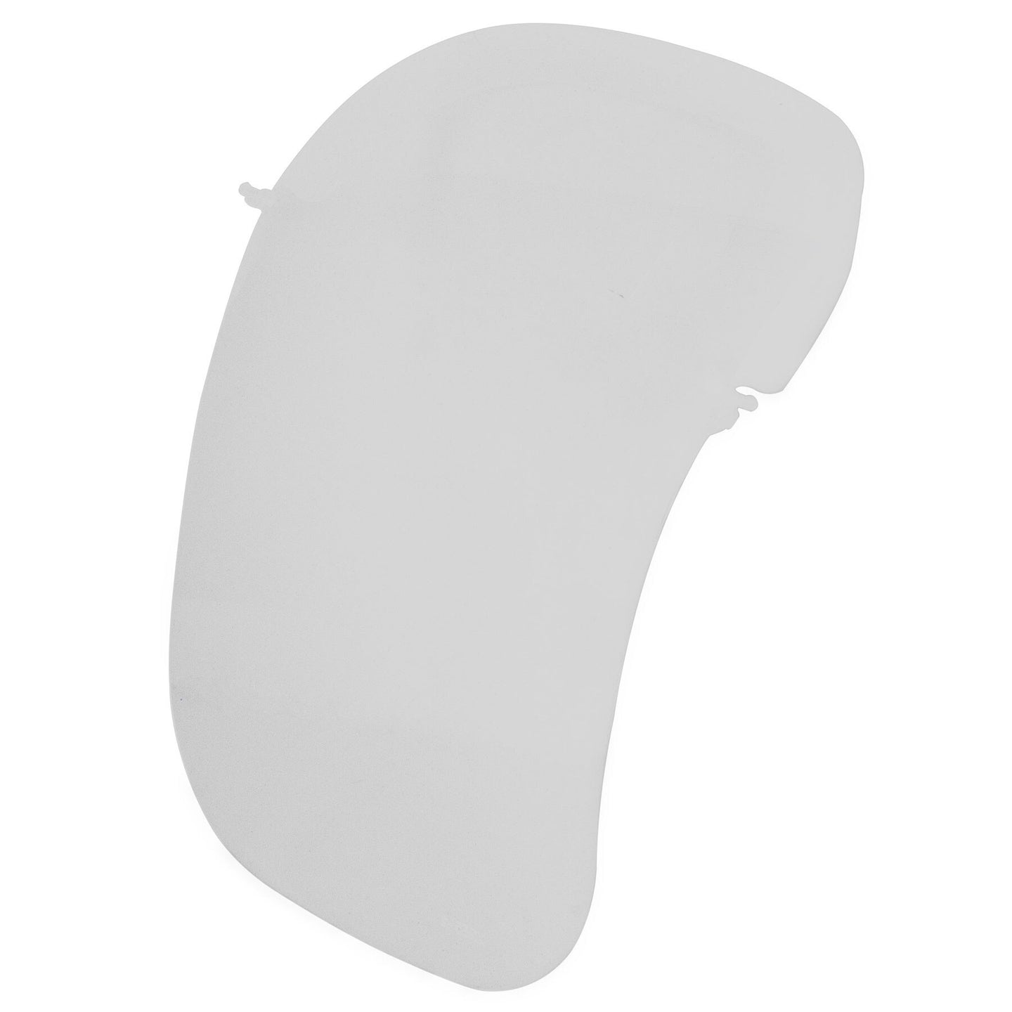 The Petmate Large Hooded Litter Pan Replacement Door features a clear, curved design with smooth edges and two protrusions on each side for easy attachment to protective headgear. Its lightweight, translucent material ensures visibility while offering extensive coverage.