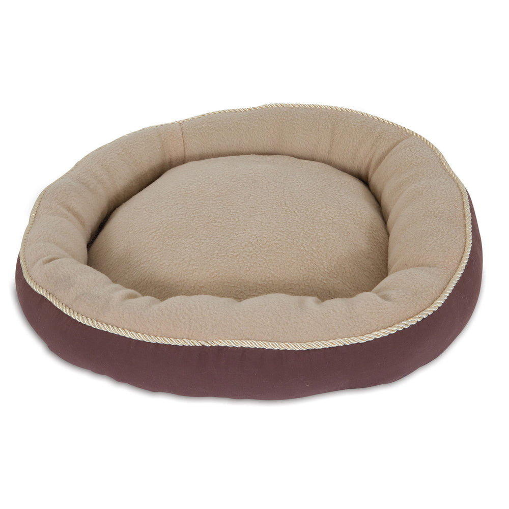 Aspen Pet Round Pet Bed With Bolster & Gold Cord. SKUS: 28375