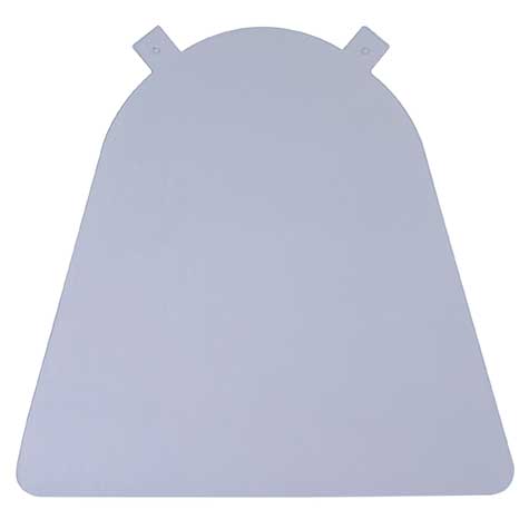 The Petmate Indigo Door is a flat, gray, plastic protector made of heavy-duty flexible vinyl. It features a curved top, tapered sides, two tabs with holes for attachment, and a smooth surface for a simple and utilitarian design.