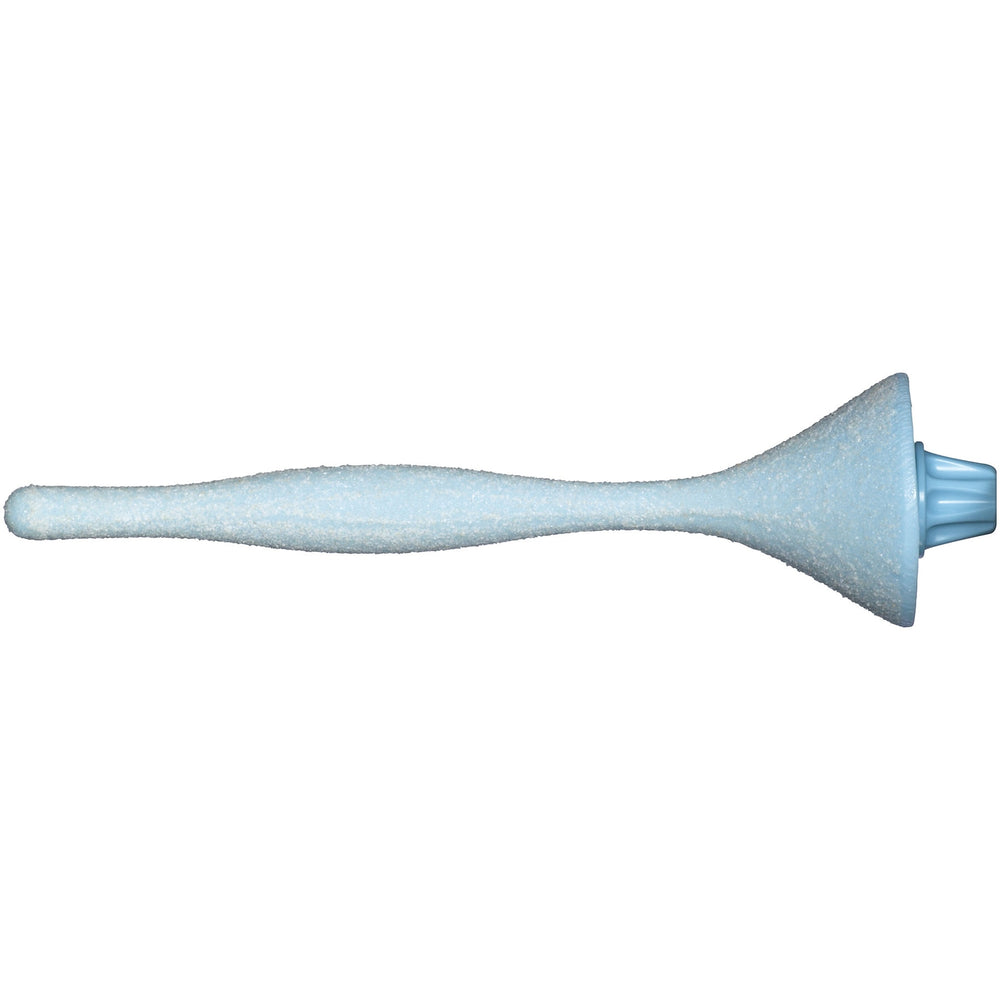 A JW Sand Bird Perch by Jw has a blue, textured design similar to a tapered, spiral ear cleaning swab, offering precision like a small perch. It features a wider end with a round, ridged grip for easy handling and effective cleaning.