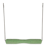 A green foam exercise barbell with textured grip, featuring black metal rods for resistance training, imitates the motion of a JW Sand Bird Perch Swing by Jw for versatile workouts.