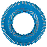 The Chuckit! Rugged Flyer by Chuckit is a durable blue circular toy featuring evenly spaced ridges and a hollow center, ideal for fetching and chewing.