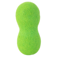The JW Wool-ee Bone by Jw is a bright green, peanut-shaped dog toy, featuring tennis ball-like fuzziness. Eco-conscious pet owners will appreciate its biodegradable design that combines fun with environmental care.