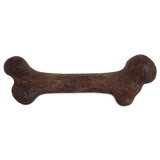 A large, brown BarkBone Natural Instincts Steak-Infused Dinosaur Nylon Dog Chew by Petqwerks is shaped like a bone and set against a white background.