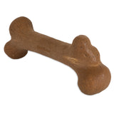 A brown dog chew toy by Barkbone Natural Instincts, shaped like a dinosaur bone and infused with peanut butter flavor, offers a delightful chewing experience.