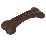 Introducing the BarkBone Natural Instincts Peanut Butter Flavorit Nylon Dog Chew: a durable, brown dog bone toy with a textured surface ideal for holding peanut butter flavor. Its classic bone shape with rounded ends ensures endless enjoyment for your pet.