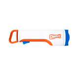 A Chuckit! Ultra Cannon dog ball launcher by Chuckit, in white and orange with a blue end cap, lies horizontally on a white background.
