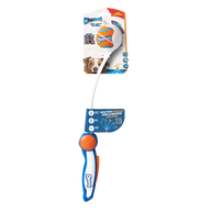 The Chuckit! Ultra Ball Launcher 18" Medium from Chuckit includes a tennis ball, featuring a blue and orange handle—ideal for effortless fetch games with your dog.