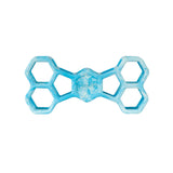 The Chuckit! Hol-ee Bone by Chuckit! is a blue, honeycomb-shaped natural rubber dog puzzle toy with a hexagonal pattern and "Chuckit!" embossed in the center, shown on a white background.
