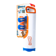 The Chuckit! Cannon & Cannon Max Dog Ball Launcher set by Chuckit! includes a white and orange launcher with two blue and orange tennis balls—ideal for active dogs who love to play fetch.