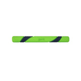 A bright green yoga mat roller made from natural rubber, featuring two black diagonal grips and an embossed brand logo at the center. Emitting a subtle peanut butter scent, its positioned horizontally against a white background and resembles the Chuckit! Sniff Fetch Stick Dog Toy.