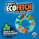 Check out the Chuckit! EcoFetch Recycled Rubber Flyer by Chuckit. Crafted from 40% recycled rubber, this durable toy has a center hole and displays Recycle, Fetch, Repeat. Enjoy sustainable playtime on its vibrant blue design.