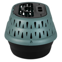 The Petmate Top Load Cat Kennel by Petmate features a ventilated top and secure latch, designed for easy transport in green and black.
