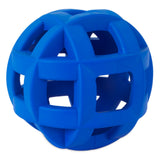 The JW Hol-ee Roller X Dog Toy by Jw is a blue, geometric hollow ball with interlocking square and rectangular cutouts, creating a lattice design. Its built from non-toxic materials to safely engage dogs for endless fun.