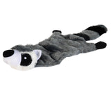 Meet the Hyper Pet Skinz Super Squeaker Raccoon by Hyperpet—a stuffing-free dog toy featuring a gray body with black and white accents on its face and tail. This plush raccoon has a soft, textured appearance to captivate your pup.