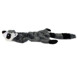 Introducing the Hyperpet Hyper Pet Skinz Super Squeaker Raccoon, a lifelike, stuffing-free dog toy with gray fur and distinct black and white facial details. Its floppy limbs and bushy tail make it perfect for playful pups.