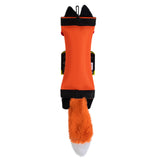 Meet the Hyperpet Fire Hose Friends Fox, an orange dog toy from Hyperpet. Shaped like a fox with black ears and a fluffy tail, its made of durable, reinforced fabric. Perfect for tugging and chewing, it enhances interactive play with your furry friend.