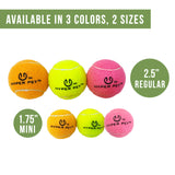 The Hyperpet Green Tennis Balls 4 Pack offers endless fun with vibrant orange, yellow, and pink options. Available in 3 colors and 2 sizes (regular 2.5 inches, mini 1.75 inches), theyre K9 Kannon compatible for playful pups.