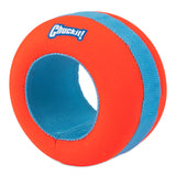 Introducing the Chuckit! Amphibious Roller by Chuckit, a water-friendly dog toy with orange and blue textured fabric and a hollow center. Featuring the iconic Chuckit! logo, its ideal for adventurous pups who love to splash around!.