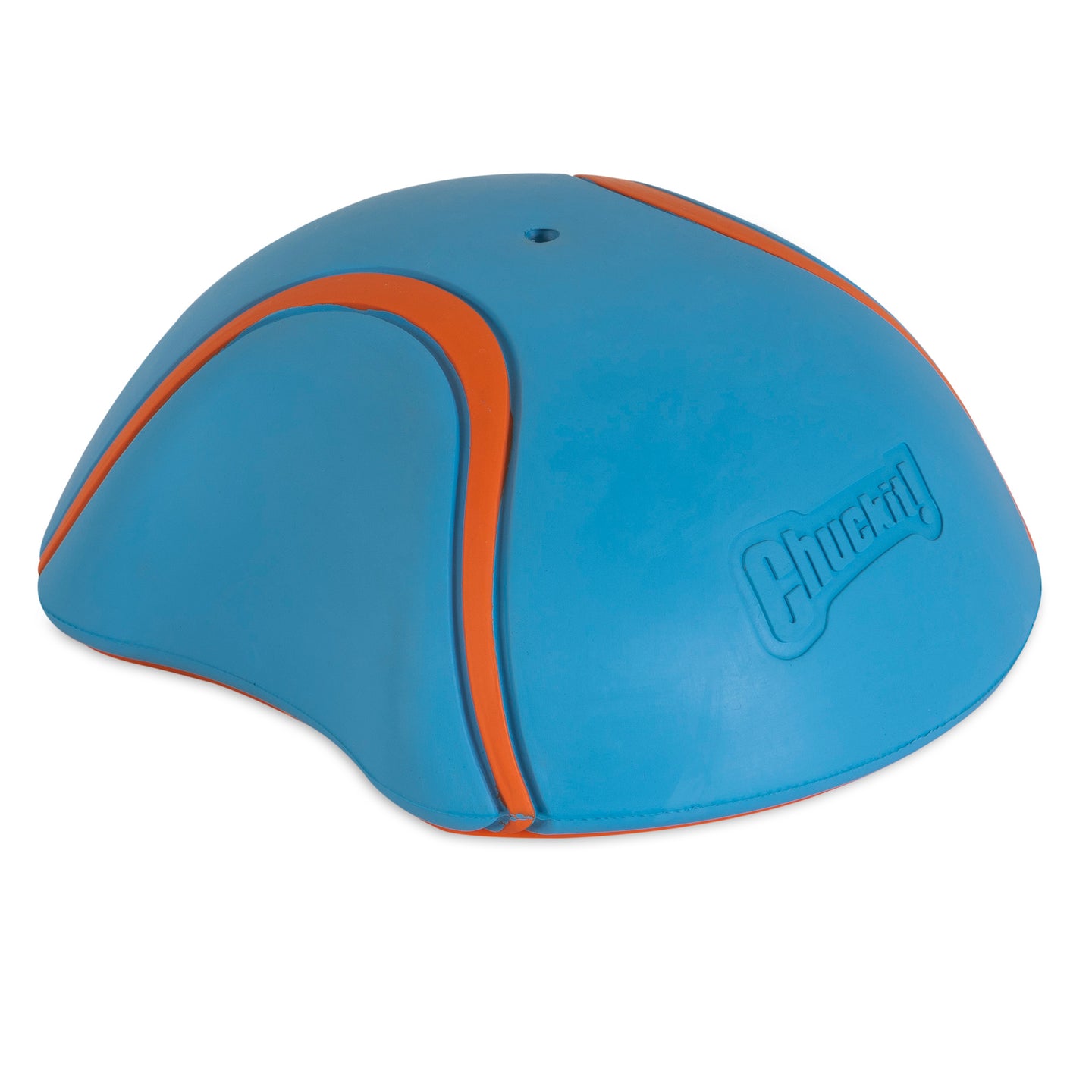 The Chuckit! Indoor Super Slider Dog Toy, a blue dome with orange accents and a top hole, showcases Chuckit quality. It glides smoothly across floors, perfect for keeping your furry friend active indoors.