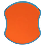 The Chuckit! Indoor Super Slider Dog Toy is an orange frisbee with a wavy blue-edged border, perfect for active play and viewed from above.