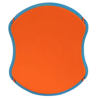 The Chuckit! Indoor Super Slider Dog Toy is an orange frisbee with a wavy blue-edged border, perfect for active play and viewed from above.