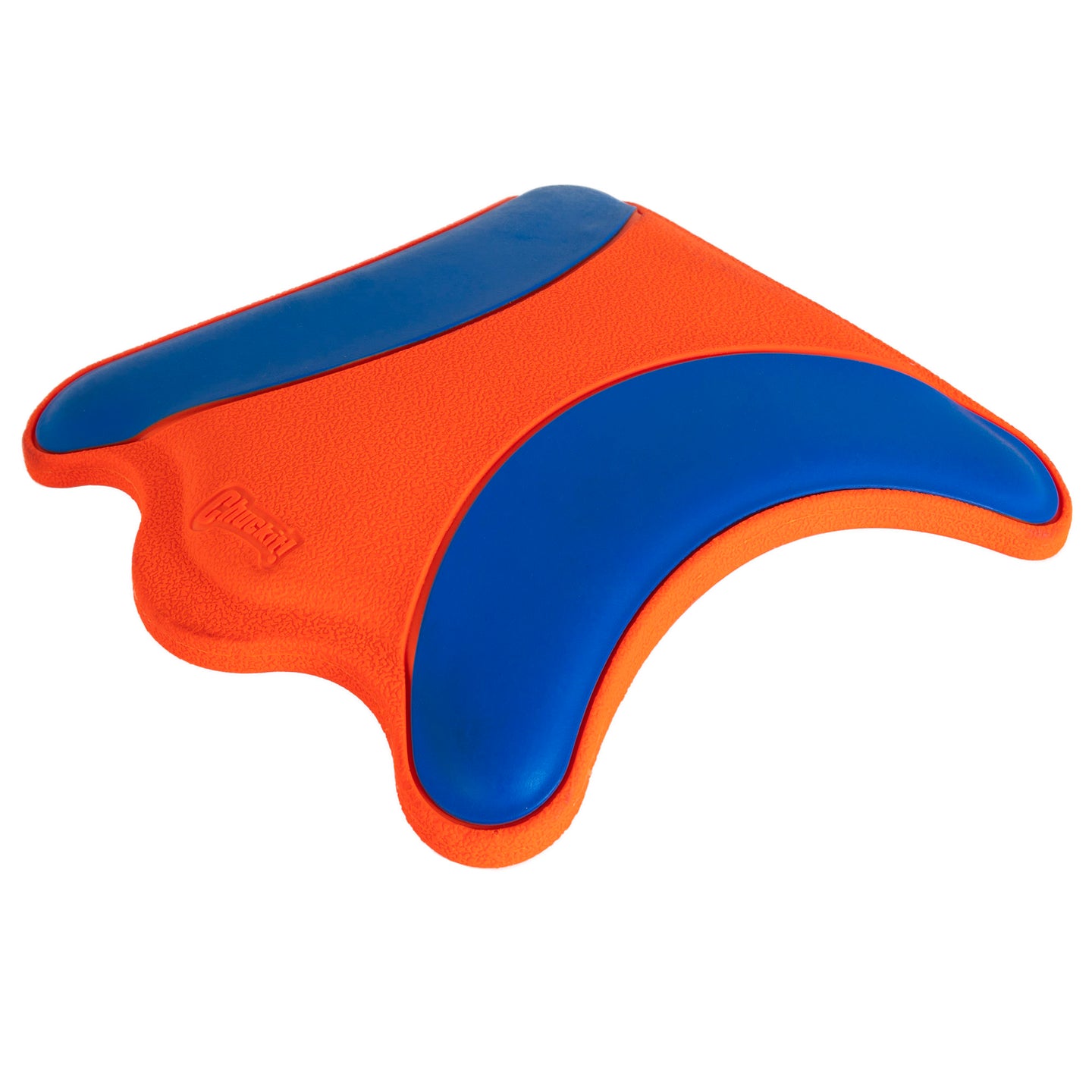 The Chuckit! Ultra Flying Squirrel toy features a smooth, curvy design with three rounded wings and blue patches. Crafted from durable rubber, it offers a modern and playful look for endless outdoor fun.