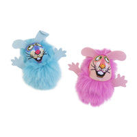 Introducing the FAT CAT Classic Fluff Bunnies Cat Toy by Fatcat! This hilarious duo, one blue and one pink, features fluffy figures with cartoonish faces, big eyes, and goofy smiles. With fuzzy fur, theyre playful creatures ready to Zoom Around the Room and capture your heart.