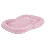 The Petmate Puppy Bolster Mat by Petmate is a pink rectangular mat featuring ultra-soft plush texture and raised edges for comfort. Its quilted sleeping area and non-skid bottom provide a cozy, safe resting spot for pets.