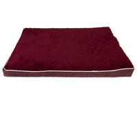 The Aspen Pet Burgundy Orthopedic Pet Bed features a rectangular design with a deep burgundy micro-lux fabric top, a brown base, mattress-like foam, and soft edging for maximum comfort for your furry friend.