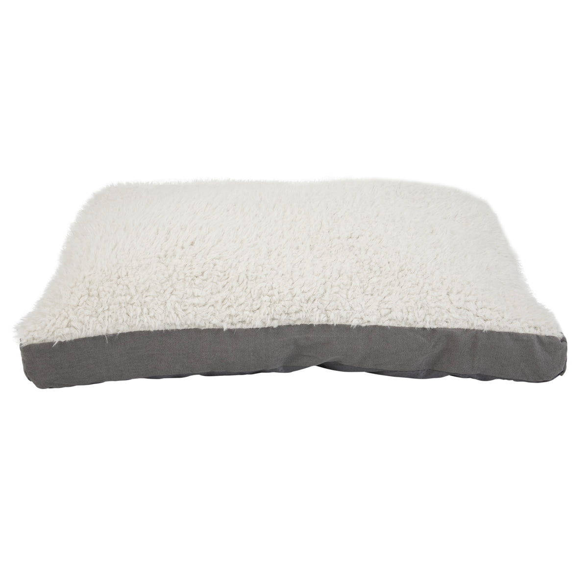 The Petmate Lion Plush Gussett Bed Assorted by Petmate combines comfort and elegance in a plush, rectangular design. Its fluffy white surface with a light gray base is perfect for relaxation and decoration, offering your pet luxurious comfort.