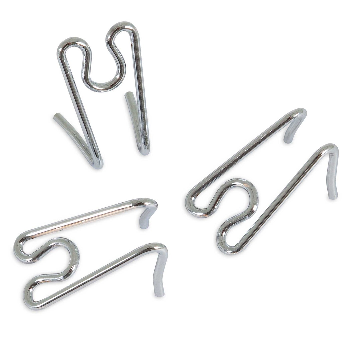 The Aspen Pet Heavy Duty Prong Collar Replacement Links in a 3-pack feature four silver metal S-shaped hooks with zigzag bends, arranged in a loose cluster against a white background, reminiscent of prong collar designs.