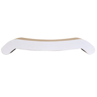 The PetFusion Cat Scratching Flip Pad is a minimalist white board with curved ends, ideal for balance training. Its design is reminiscent of a premium cat scratcher, combining light-colored material for durability and elegance.