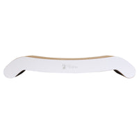 The PetFusion Cat Scratching Flip Pad is a premium, modern curved scratcher with reversible white and brown surfaces. It features a central groove for fun and showcases the brand elegantly printed on the side. Perfect for cats to scratch or rest on this deluxe cardboard scratcher.