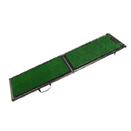 The Gen7Pets Natural Step Ramp for Vehicles by Gen7 features a foldable design for dogs, with a lush poly-grass surface, elegant black frame, and convenient side handle for easy portability.