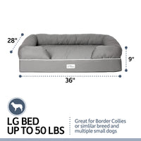 The PetFusion Ultimate Dog Bed with Memory Foam by Pet Fusion, in gray and measuring 36 x 28 x 9, is ideal for dogs up to 50 lbs. It provides joint pain relief, making it perfect for Border Collies or multiple small dogs.