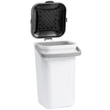 The PetFusion Portable Cat Litter Disposal System by Pet Fusion is a tall, rectangular white trash can with an open gray lid. Its black interior features raised dots for odor control, and a gray side handle adds convenience.