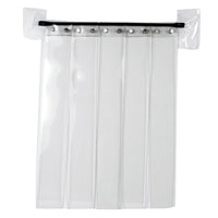 The Precision Pet Outback Dog House Door by Precision Pet Products features a black mount and weather-resistant clear strips. Ideal for controlling temperature and noise, it maintains visibility for industrial, commercial uses, or as durable protection for dog house doors.