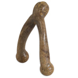 The BarkBone Natural Instincts Wishbone is a peanut butter-infused, nylon dog chew with smooth, rounded ends and a textured surface, designed to resemble a wooden wishbone-shaped sculpture.
