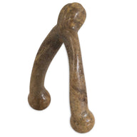 The BarkBone Natural Instincts Wishbone is a peanut butter-infused, nylon dog chew with smooth, rounded ends and a textured surface, designed to resemble a wooden wishbone-shaped sculpture.
