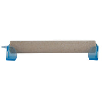 The bird perch has a sand-covered cylindrical surface with blue plastic holders on each end for resting and claw grooming. Its design is as vital for avian health as the JW Anchorstone Airstone Aquarium Bubbler is for maintaining optimal oxygen levels in a fish tank.