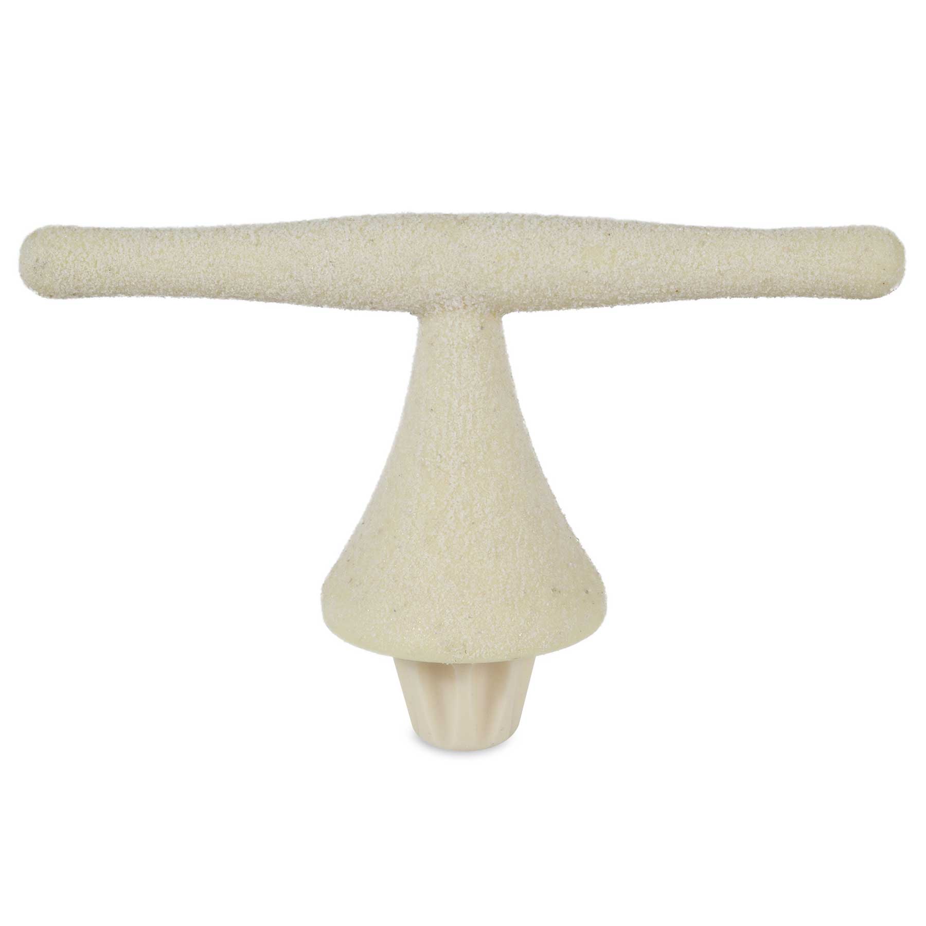 The JW Sand Bird T-Perch by Jw is a beige, T-shaped dog chew toy featuring a textured surface and central cone section similar to a sand perch. It includes a flat top bar for easy gripping and a small base.