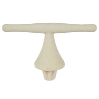 The JW Sand Bird T-Perch by Jw is a beige, T-shaped dog chew toy featuring a textured surface and central cone section similar to a sand perch. It includes a flat top bar for easy gripping and a small base.