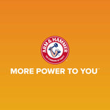 An orange gradient background showcases the Arm & Hammer logo: a muscular arm with a hammer in a red circle. Beneath, MORE POWER TO YOU is highlighted, promoting Arm & Hammer MAX Blackout Dog Waste Bags for an exceptionally clean experience.