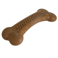 The BarkBone Natural Instincts Mint Wood Flavorit is a brown, nylon, bone-shaped dog chew toy by Barkbone Natural Instincts. It features textured surfaces, a refreshing mint infusion, and a grid of small holes for a slightly rough texture to satisfy your dogs natural chewing urge.