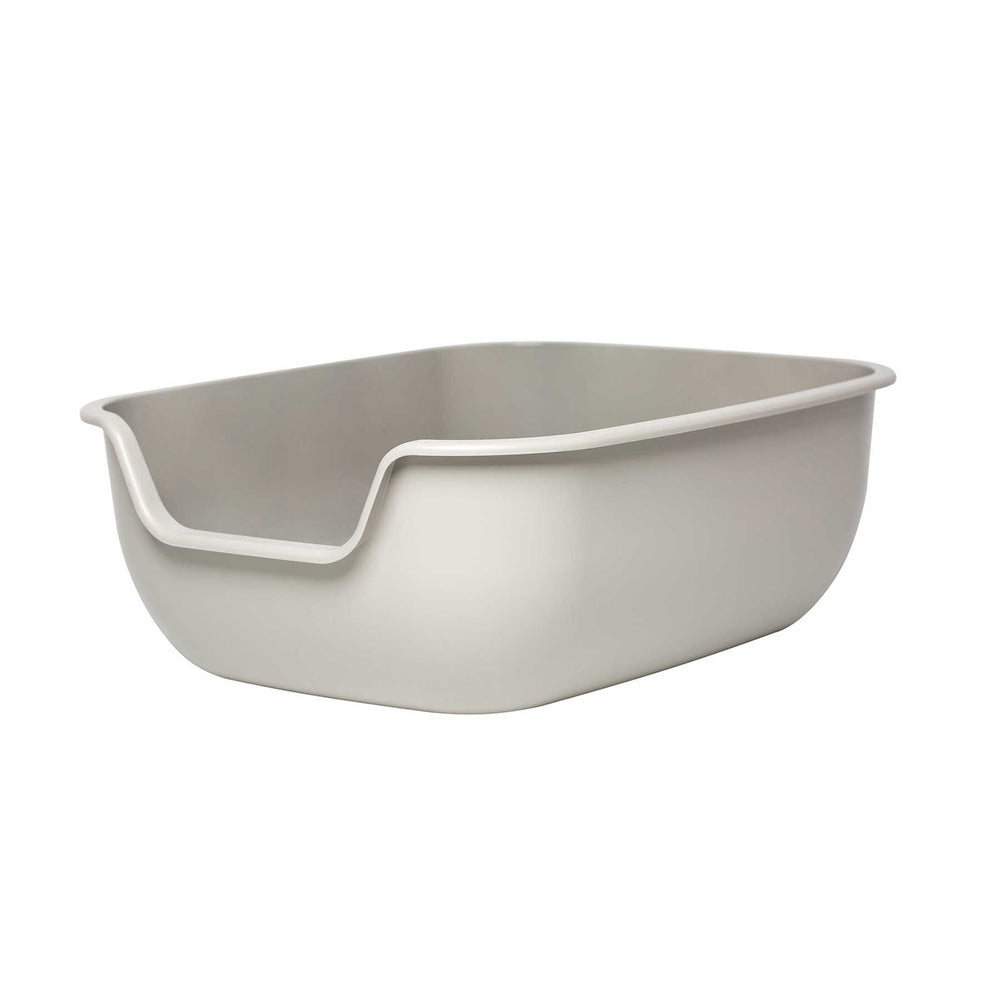 The PetFusion Better Box Cat Litter Box 2-Pack offers a light gray rectangular design, crafted from durable ABS plastic with a low front edge for easy access. The smooth interior and open litter pan design make it perfect for storage or use as a pet litter box, while slightly curved sides enhance its versatility.
